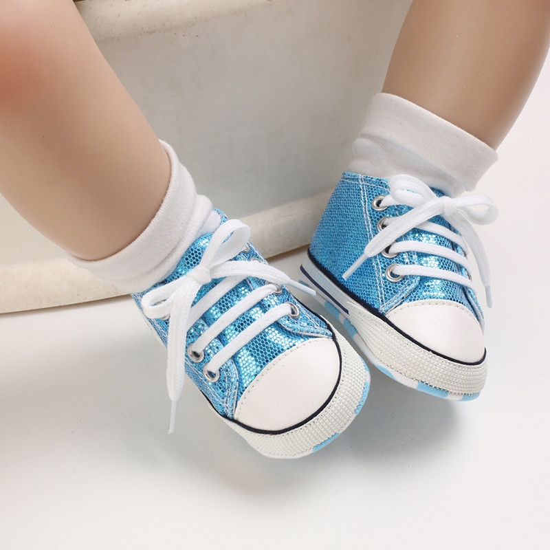 First Walker Casual sequins canvas shoes soft sole prewalker toddler baby Ankle shoes Blue